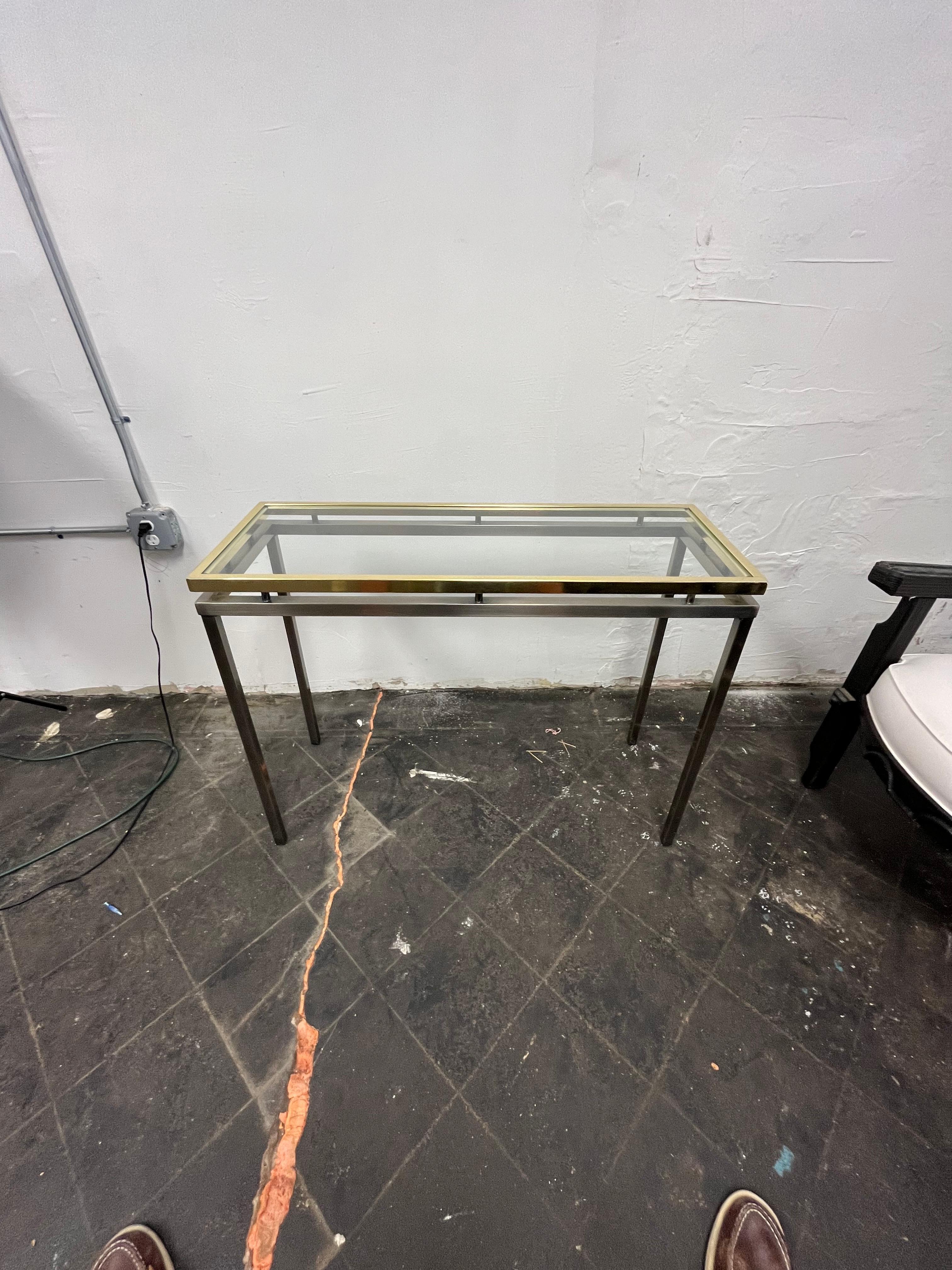 Unknown Mid Century Modern Brass and Steel Console Table For Sale