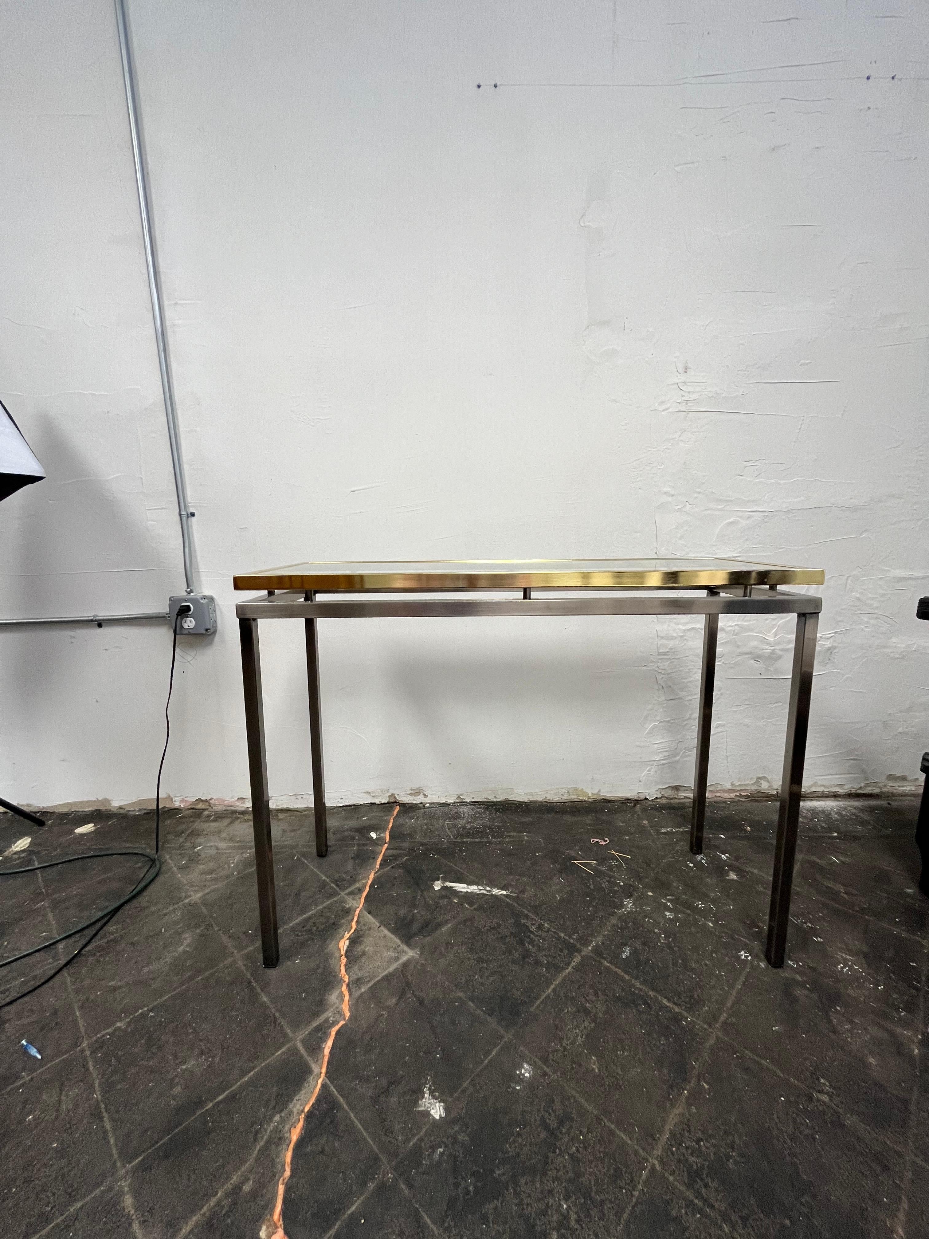 Mid Century Modern Brass and Steel Console Table In Good Condition For Sale In W Allenhurst, NJ