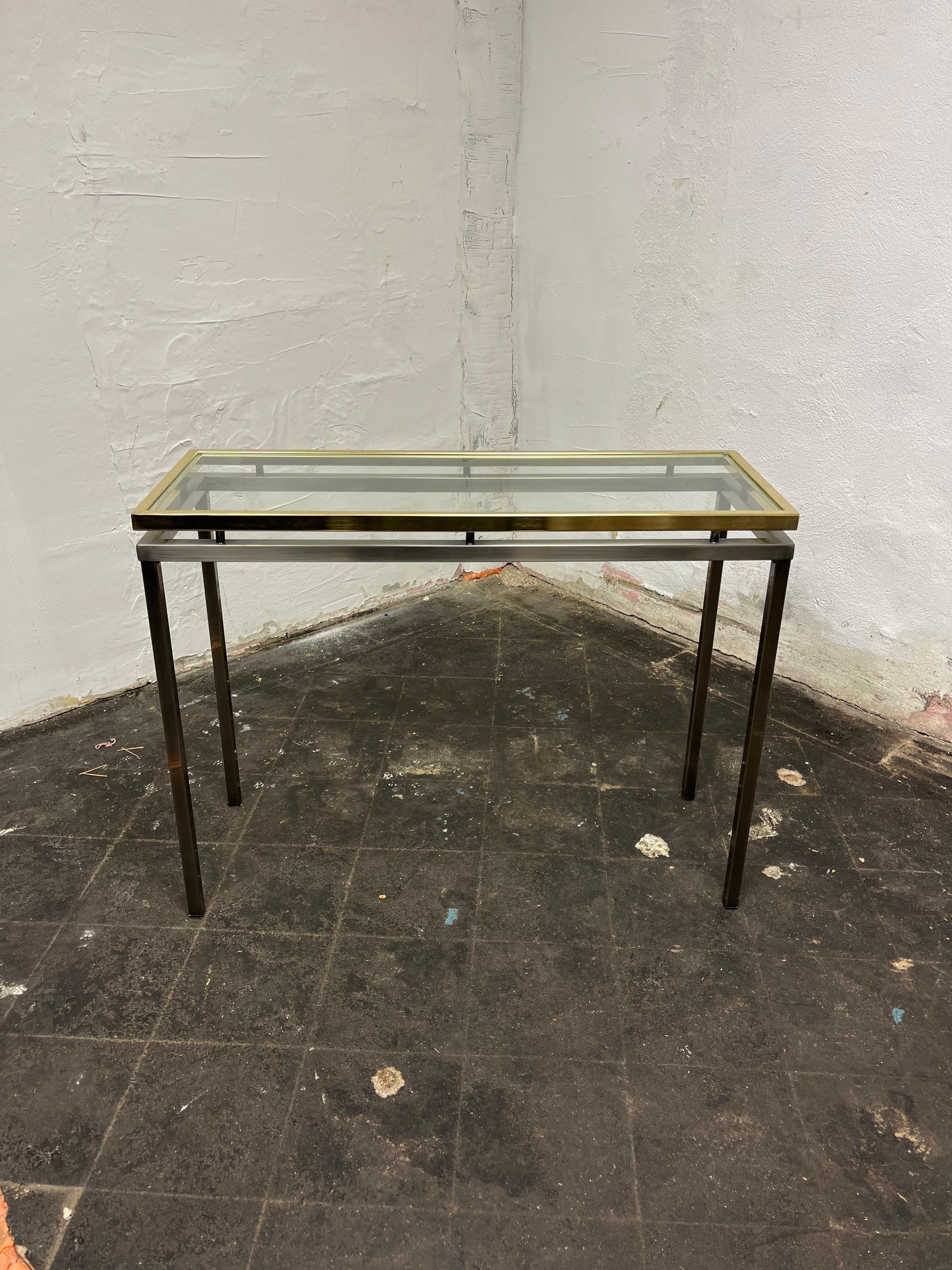 Mid Century Modern Brass and Steel Console Table For Sale 1