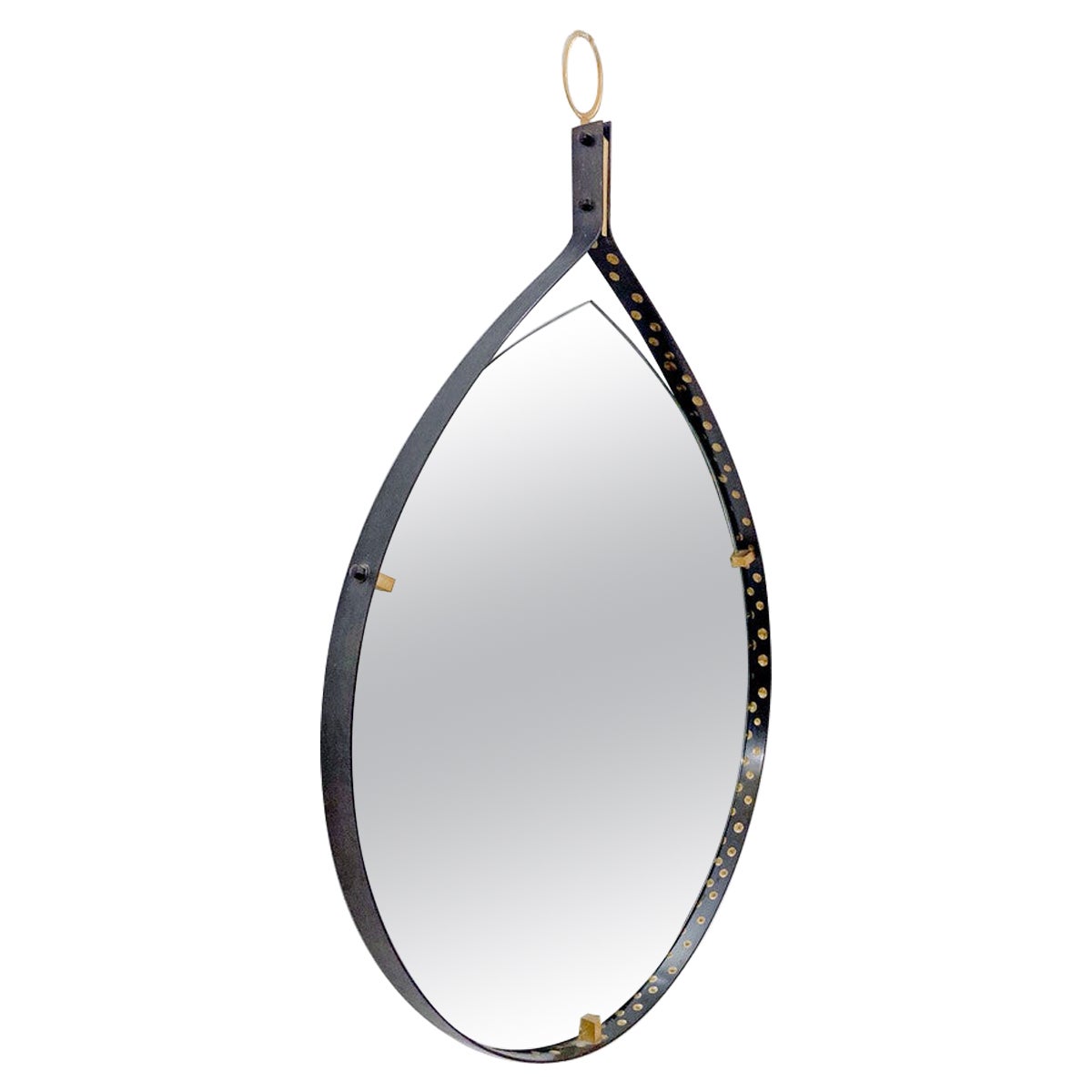 Miroir en forme de goutte en laiton et acier, Italie, 1970 en vente