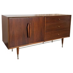 Mid-Century Modern Brass And Walnut Credenza Dresser