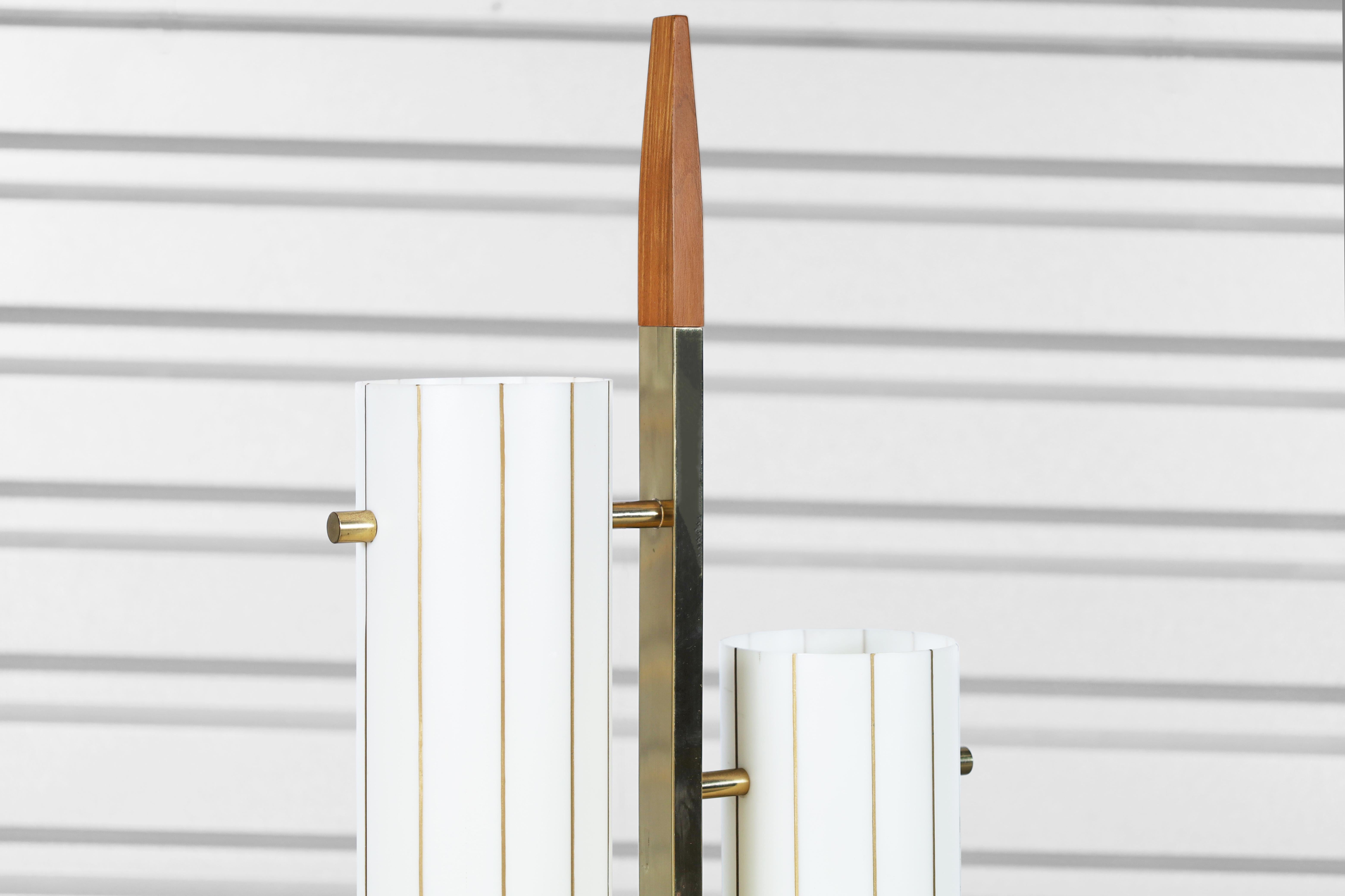 American Mid-Century Modern Brass and Walnut Floor Lamp For Sale