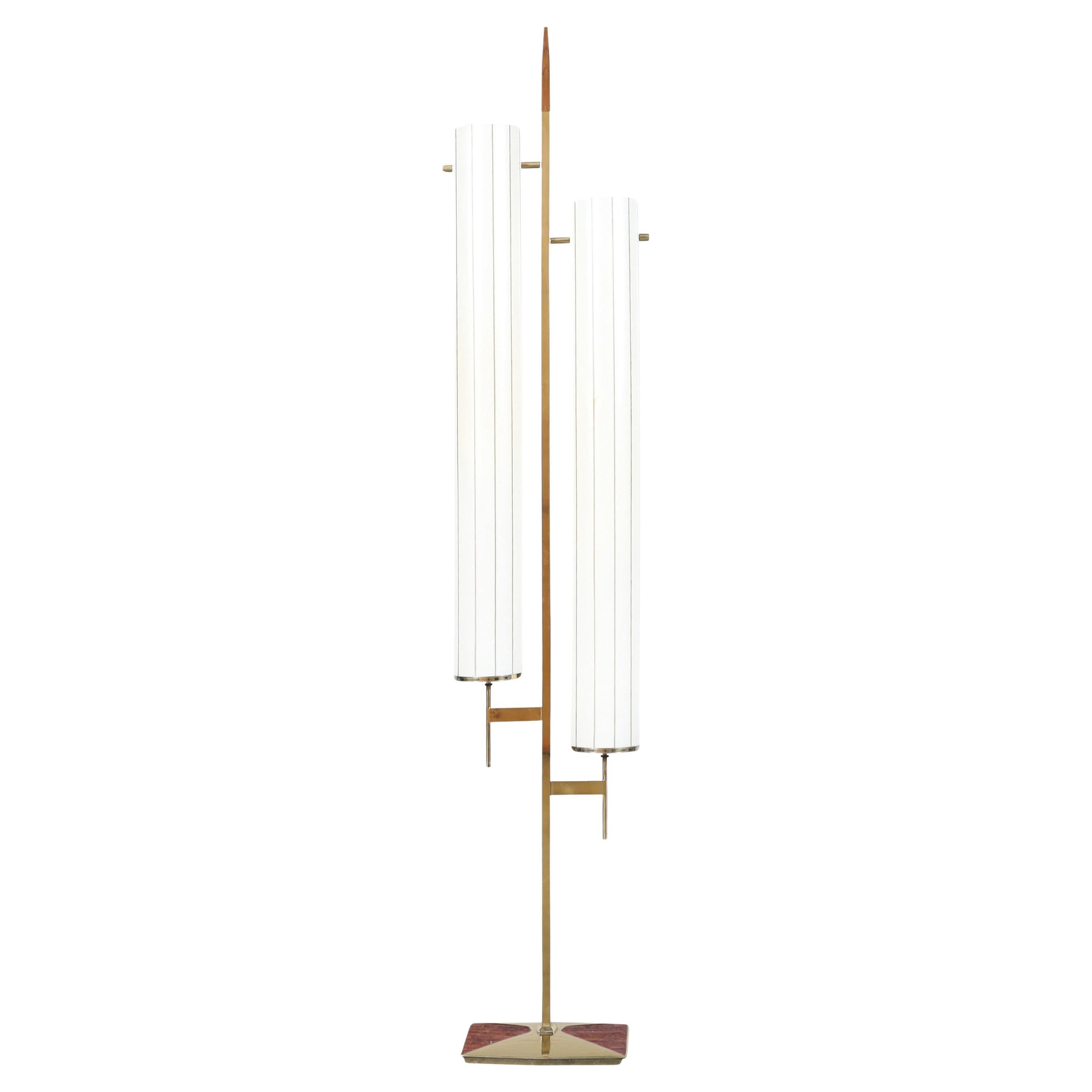 Mid-Century Modern Brass and Walnut Floor Lamp For Sale