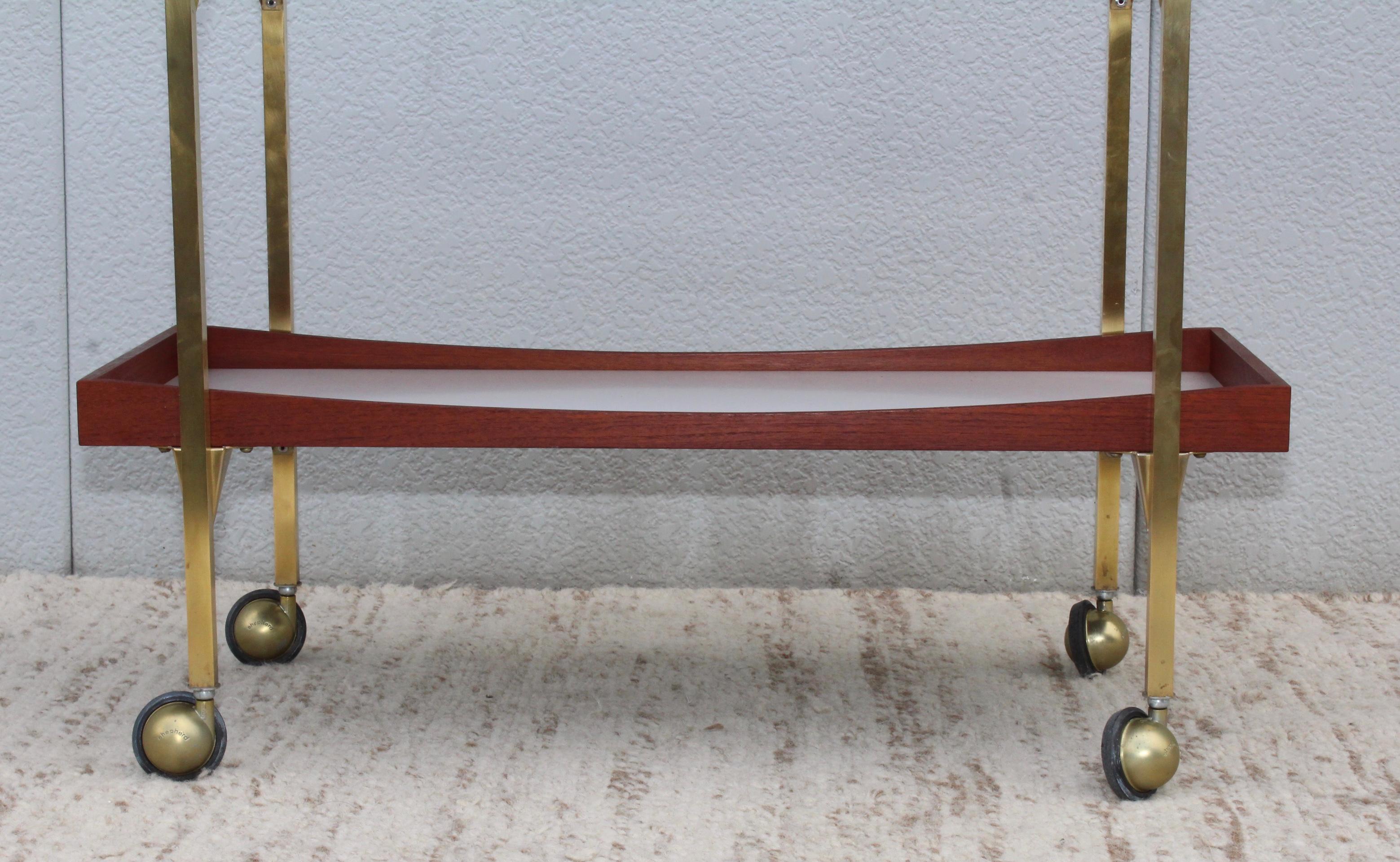 Mid-Century Modern Brass and Walnut Paul McCobb Style Bar Cart 1
