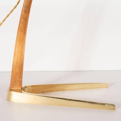 Mid-Century Modern Brass and Walnut Table Lamp with Perforated Enameled Shade