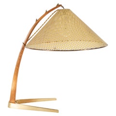 Mid-Century Modern Brass and Walnut Table Lamp with Perforated Enameled Shade