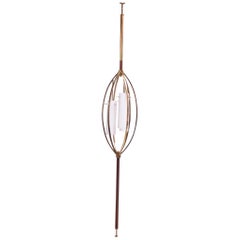 Mid-Century Modern Brass and Walnut Tension Pole Lamp with Cased Glass Fixtures