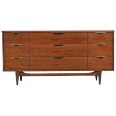 Vintage Mid-Century Modern Brass and Walnut Triple Dresser "The Tableau" by Kent-Coffey