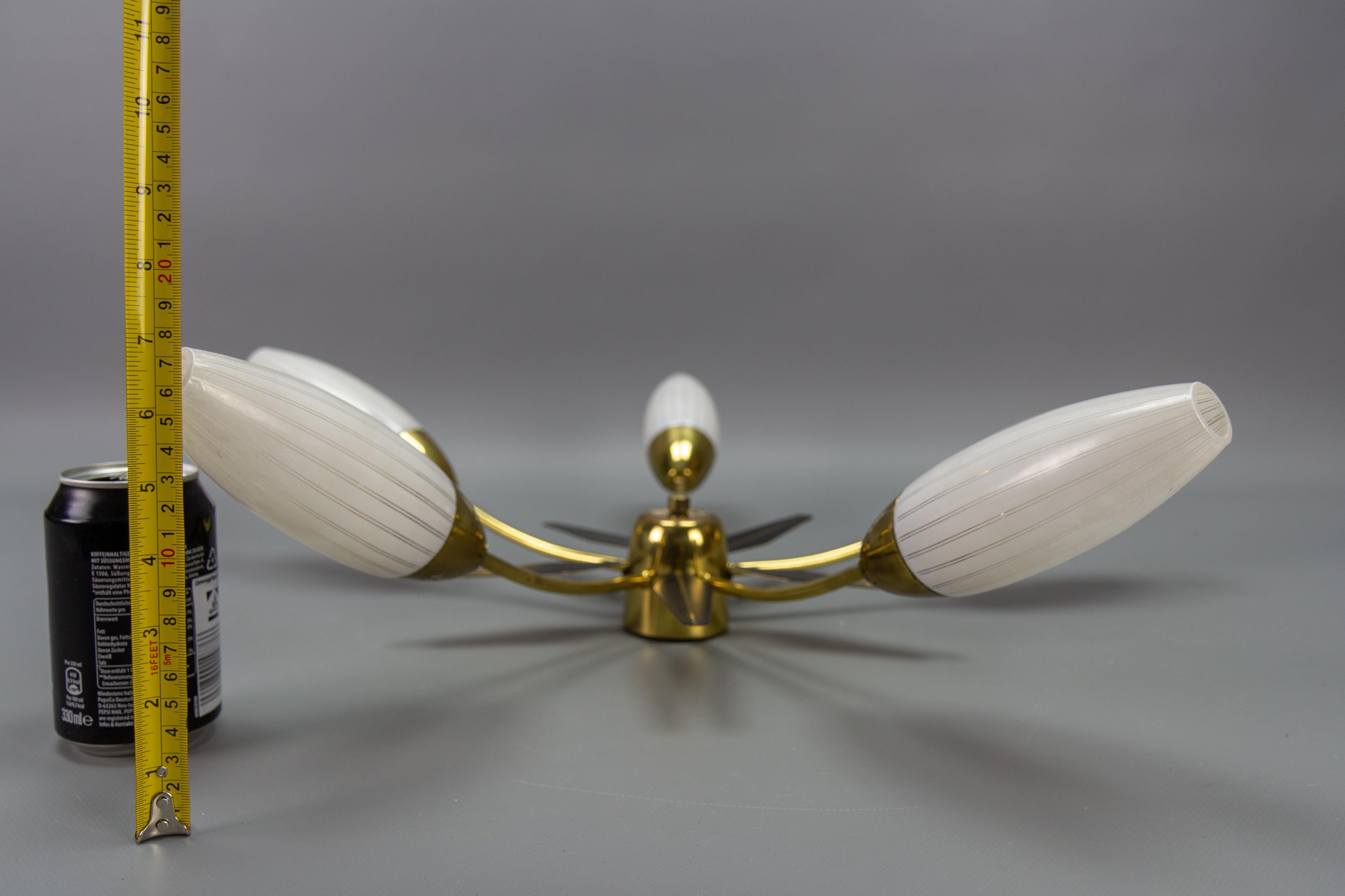 Mid-Century Modern Brass and White Glass Five-Light Sputnik Flush Mount, Italy For Sale 12