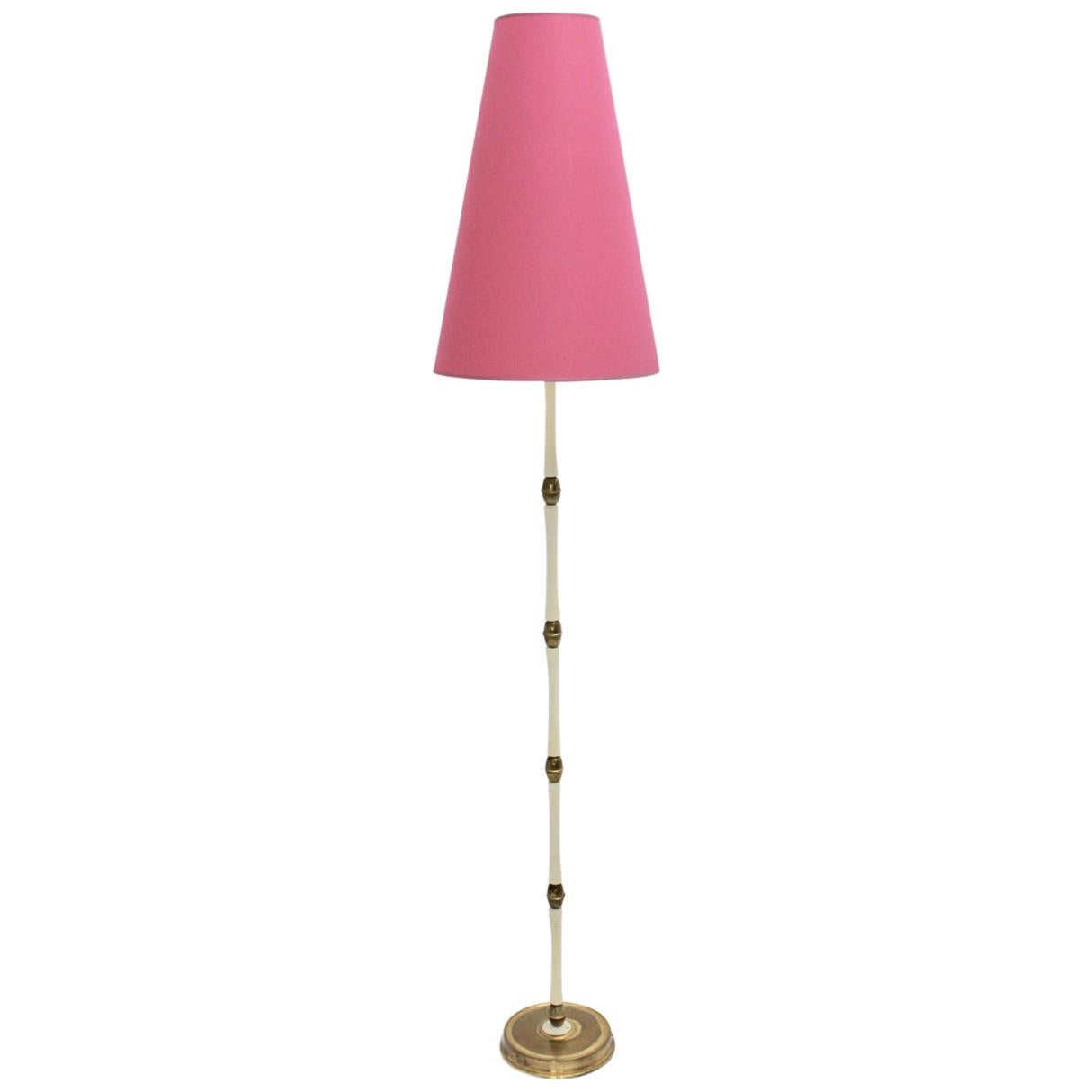 Mid-Century Modern Brass and White Italian Floor Lamp, 1940s For Sale