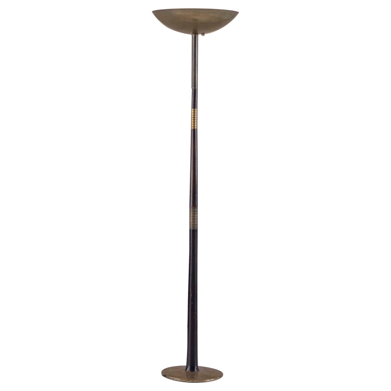 Mid-Century Modern Brass and Wood Floor Lamp, Attributed to Borsani