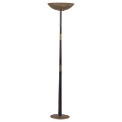 Mid-Century Modern Brass and Wood Floor Lamp, Attributed to Borsani