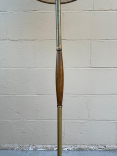 Mid Century Modern Brass and Wood Floor Lamp With Double Fiberglass Drum Shade
