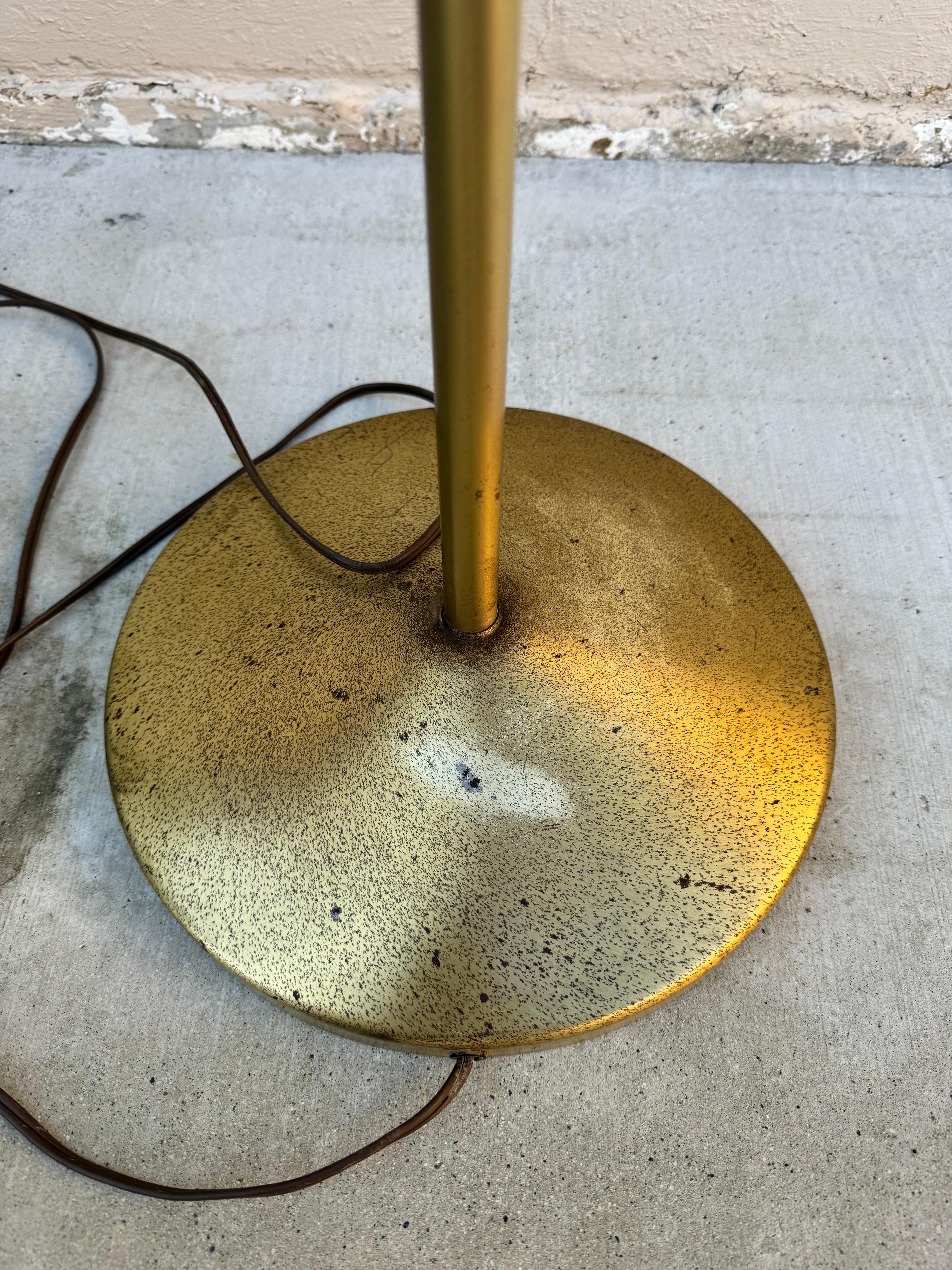 Mid Century Modern Brass and Wood Floor Lamp With Double Fiberglass Drum Shade  For Sale 1