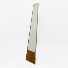 Mid-century Modern Brass and Wood Floor Mirror, Italy, 1970s