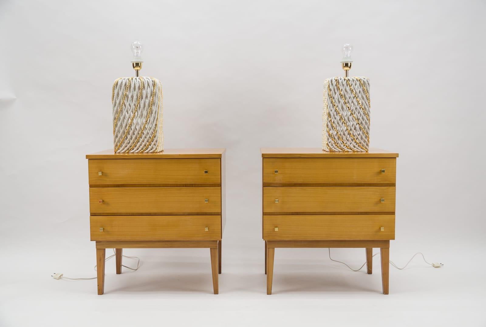  Mid-Century Modern Brass and Wood Nightstands, 1950s, Set of 2 For Sale 3