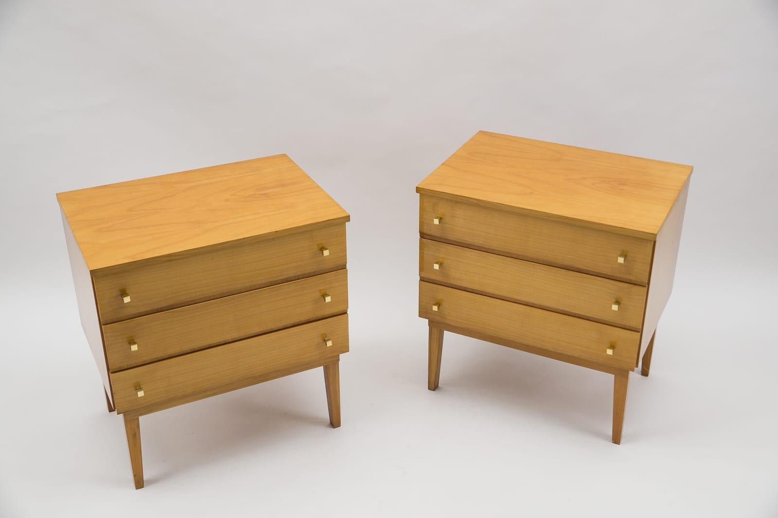  Mid-Century Modern Brass and Wood Nightstands, 1950s, Set of 2 For Sale 4