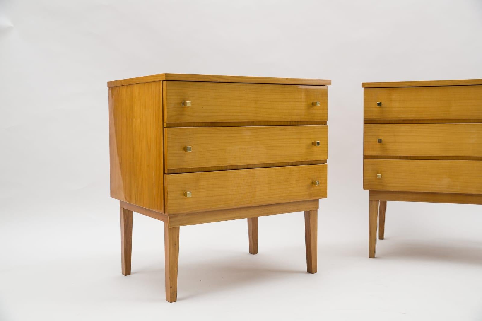  Mid-Century Modern Brass and Wood Nightstands, 1950s, Set of 2 For Sale 5