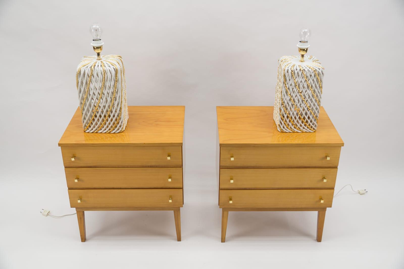 Mid-Century Modern Brass and Wood Nightstands, 1950s, Set of 2 For Sale 6