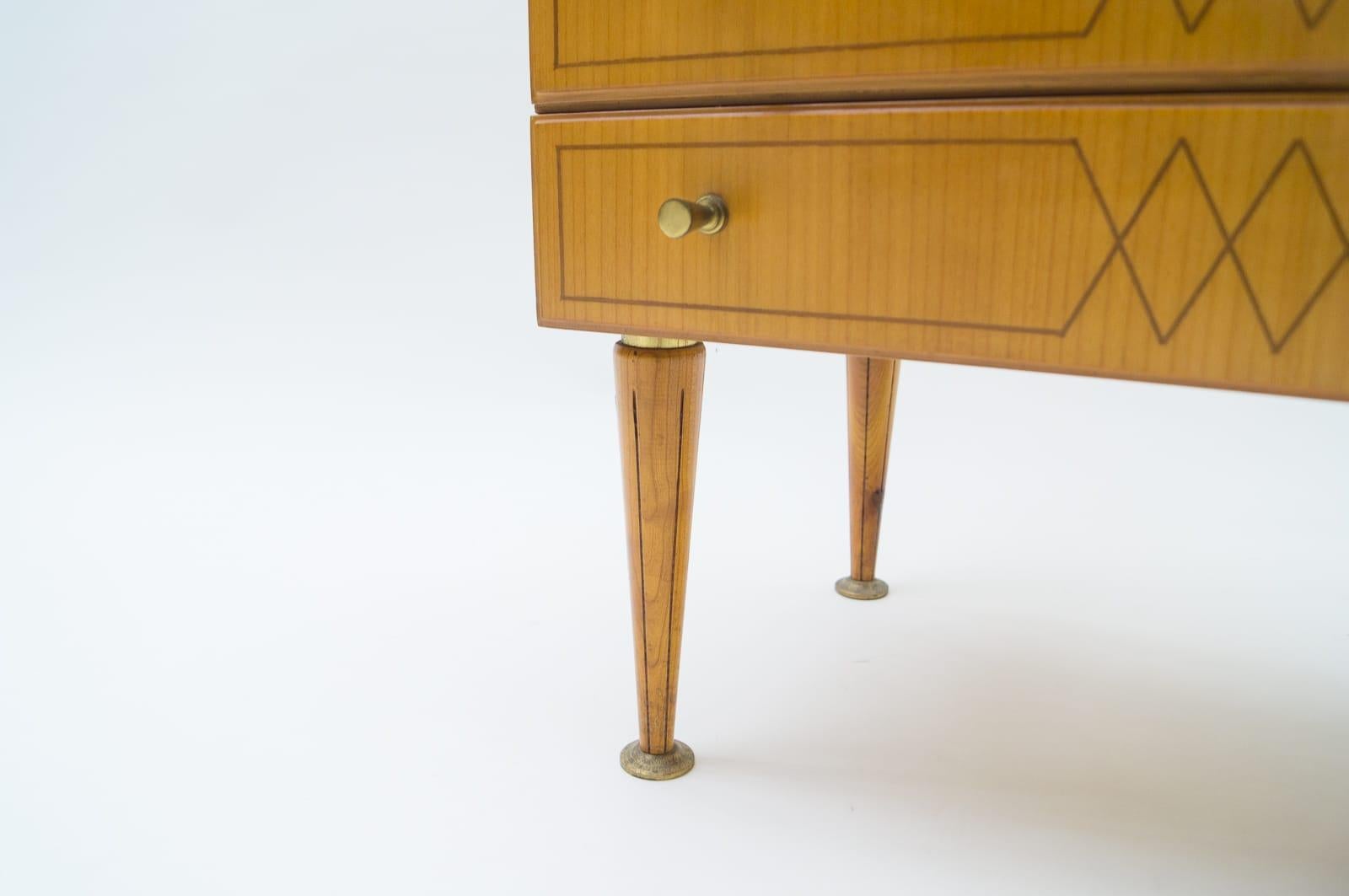 Mid-Century Modern Brass and Wood Nightstands, 1950s, Set of 2 For Sale 9