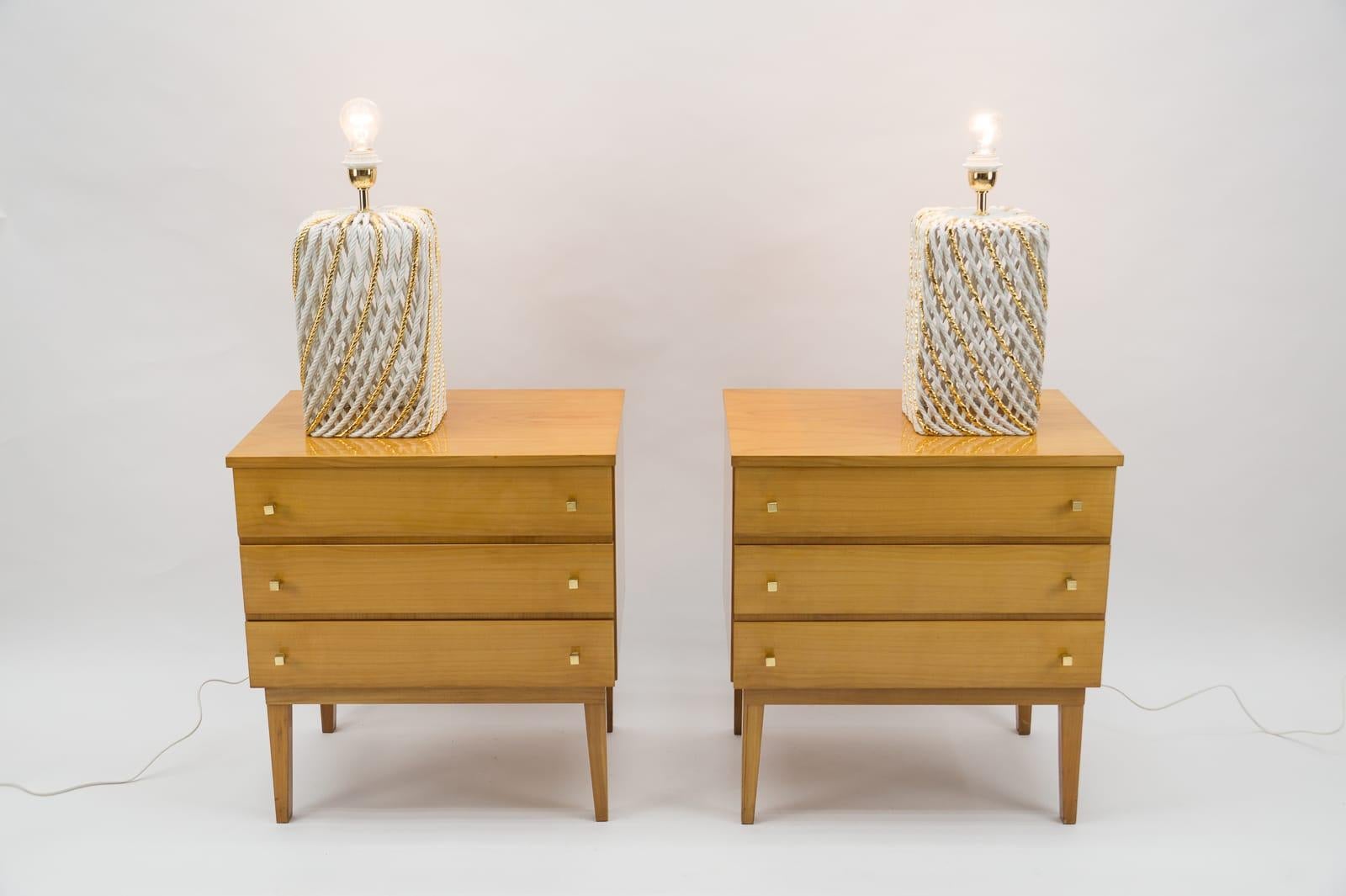 Mid-Century Modern Brass and Wood Nightstands, 1950s, Set of 2 For Sale 7