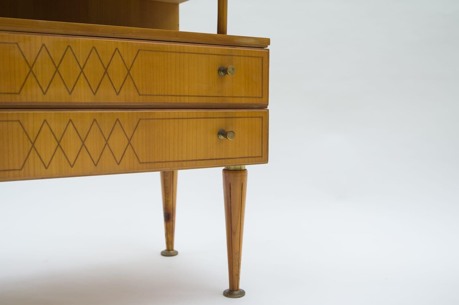 Mid-Century Modern Brass and Wood Nightstands, 1950s, Set of 2 For Sale 12