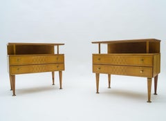 Mid-Century Modern Brass and Wood Nightstands, 1950s, Set of 2