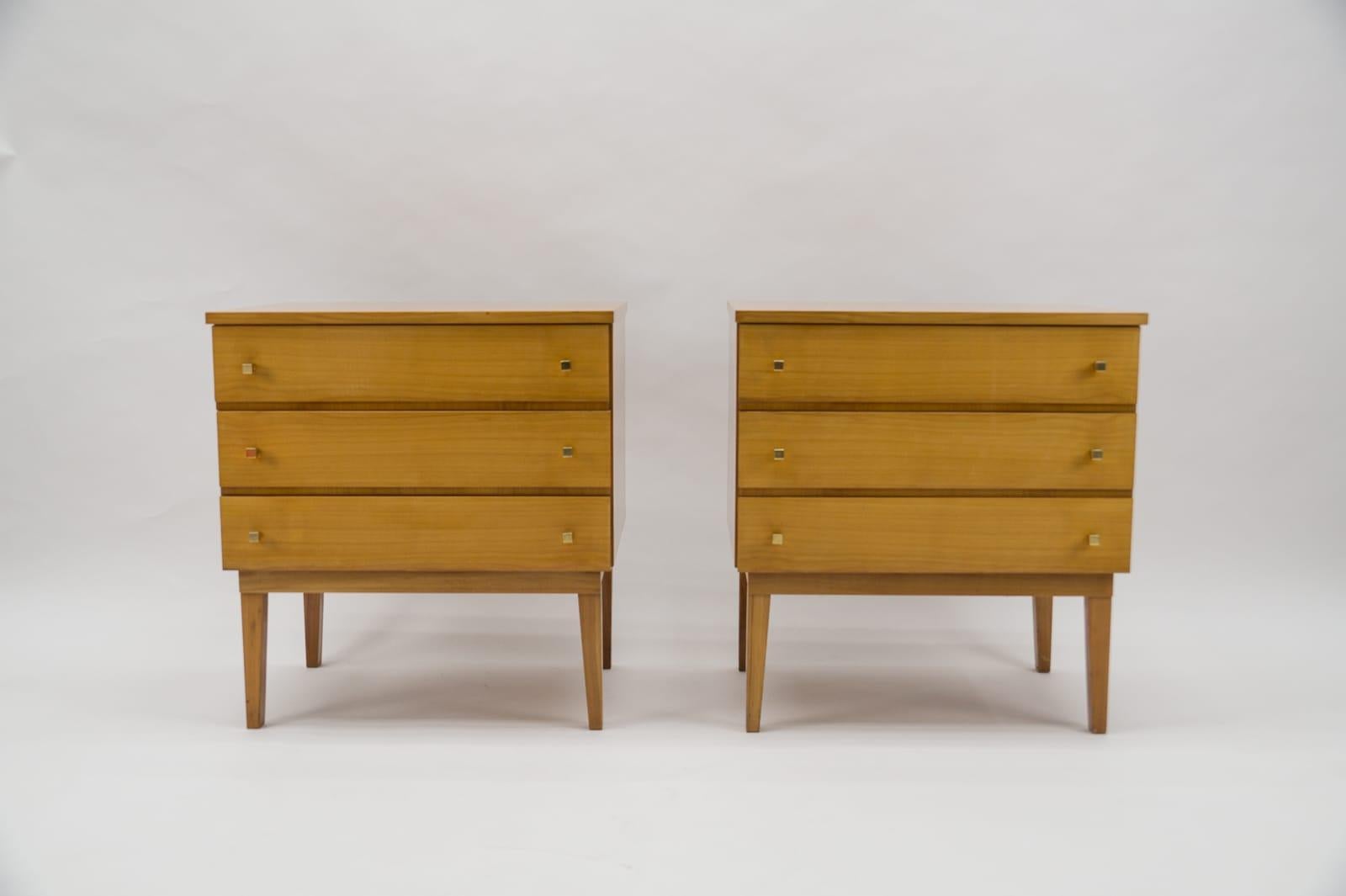 Italian  Mid-Century Modern Brass and Wood Nightstands, 1950s, Set of 2 For Sale