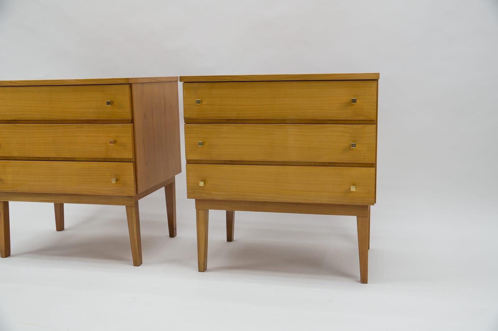  Mid-Century Modern Brass and Wood Nightstands, 1950s, Set of 2 For Sale 1