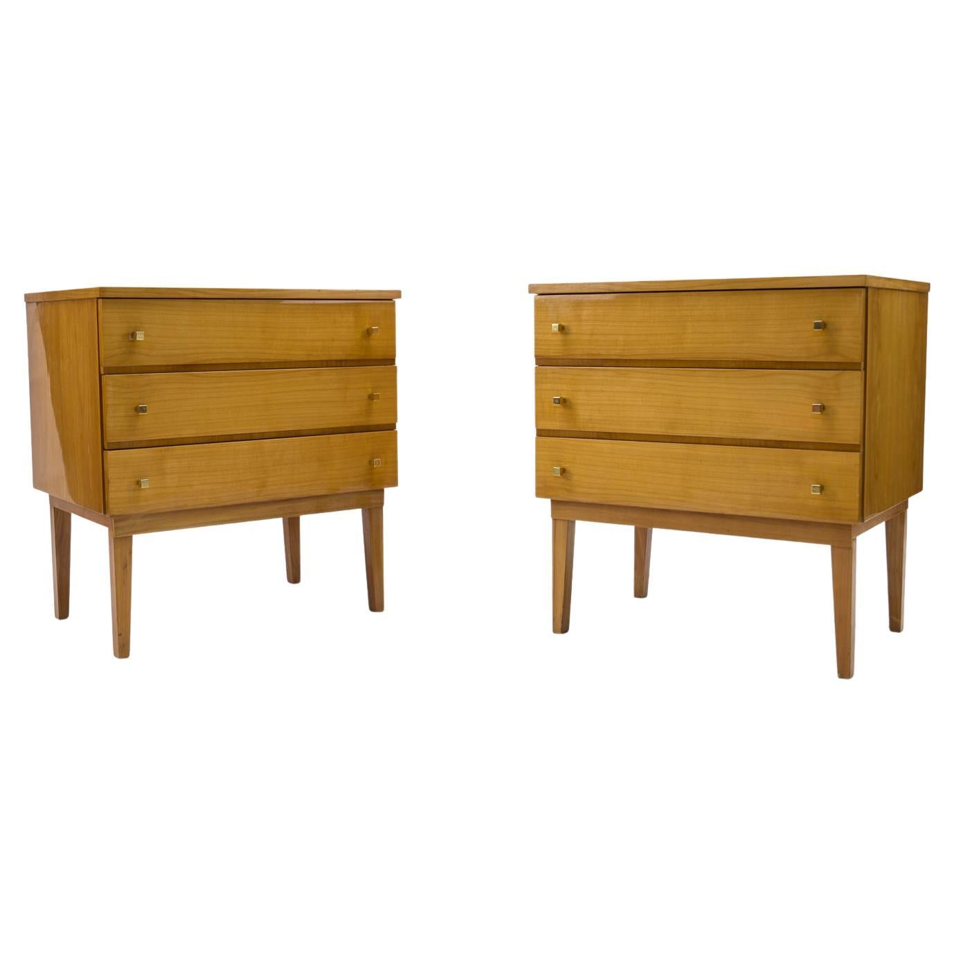  Mid-Century Modern Brass and Wood Nightstands, 1950s, Set of 2 For Sale
