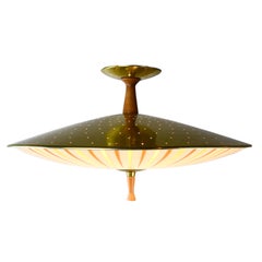 Mid-Century Modern brass and wood sunburst flushmount