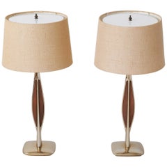 Mid-Century Modern Brass and Wood Table Lamps by Laurel