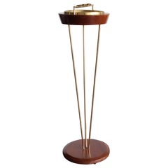 Mid-Century Modern Brass and Wood Tripod Ashtray Stand