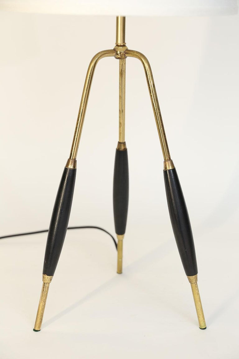 MidCentury Modern Brass and Wood Tripod Table Lamp at 1stDibs