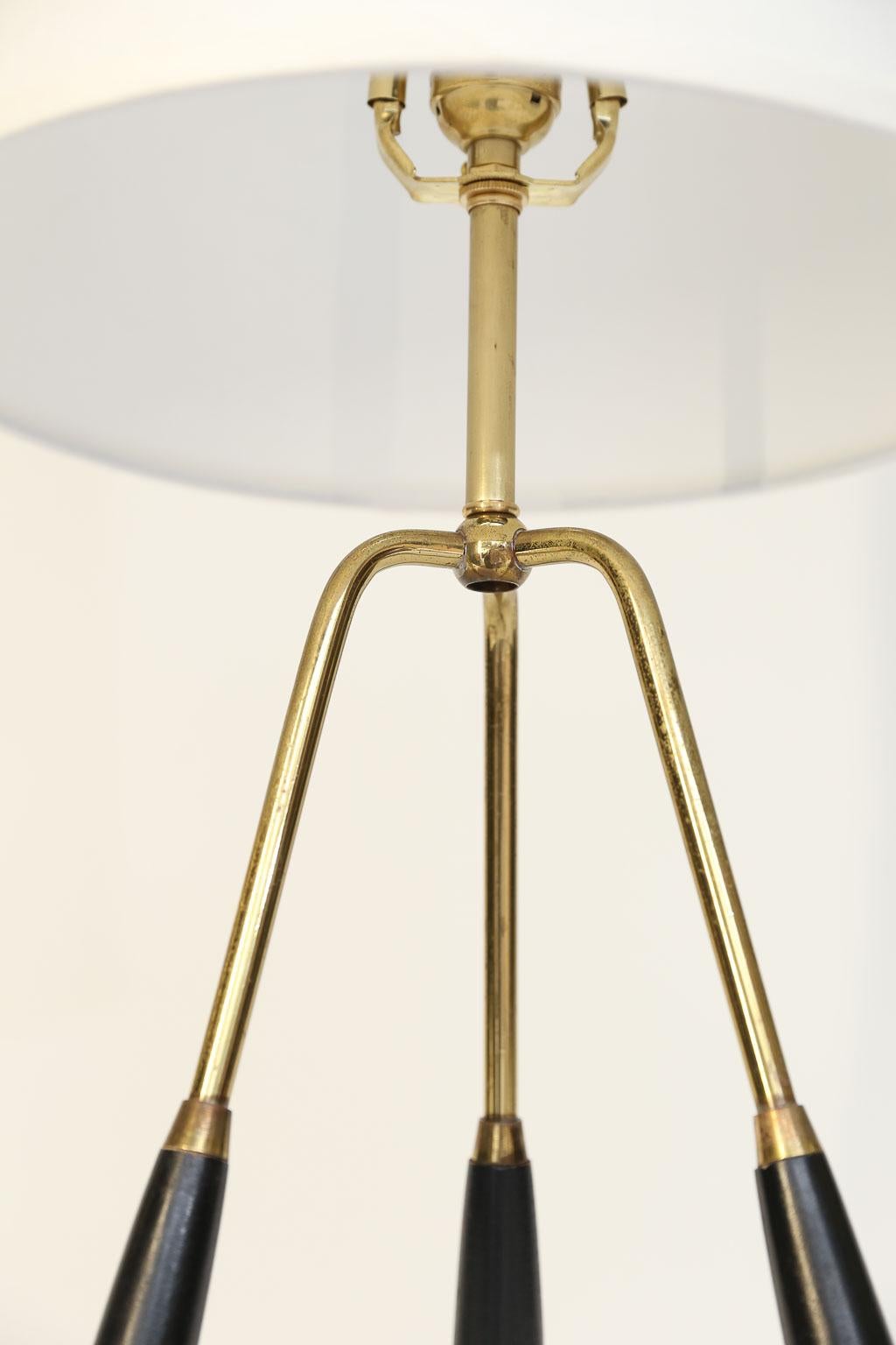 American Mid-Century Modern Brass and Wood Tripod Table Lamp