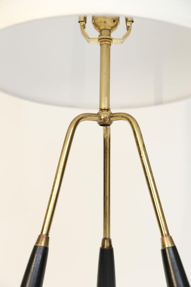 MidCentury Modern Brass and Wood Tripod Table Lamp at 1stDibs