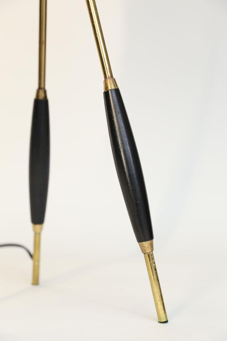 MidCentury Modern Brass and Wood Tripod Table Lamp at 1stDibs