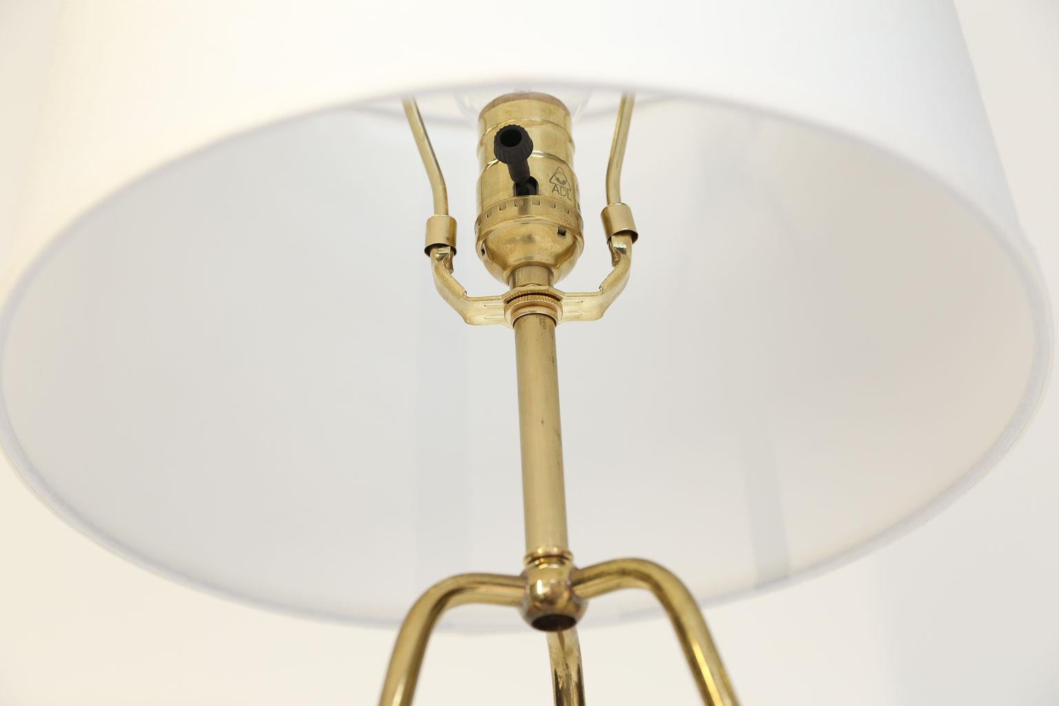 Mid-Century Modern Brass and Wood Tripod Table Lamp 1