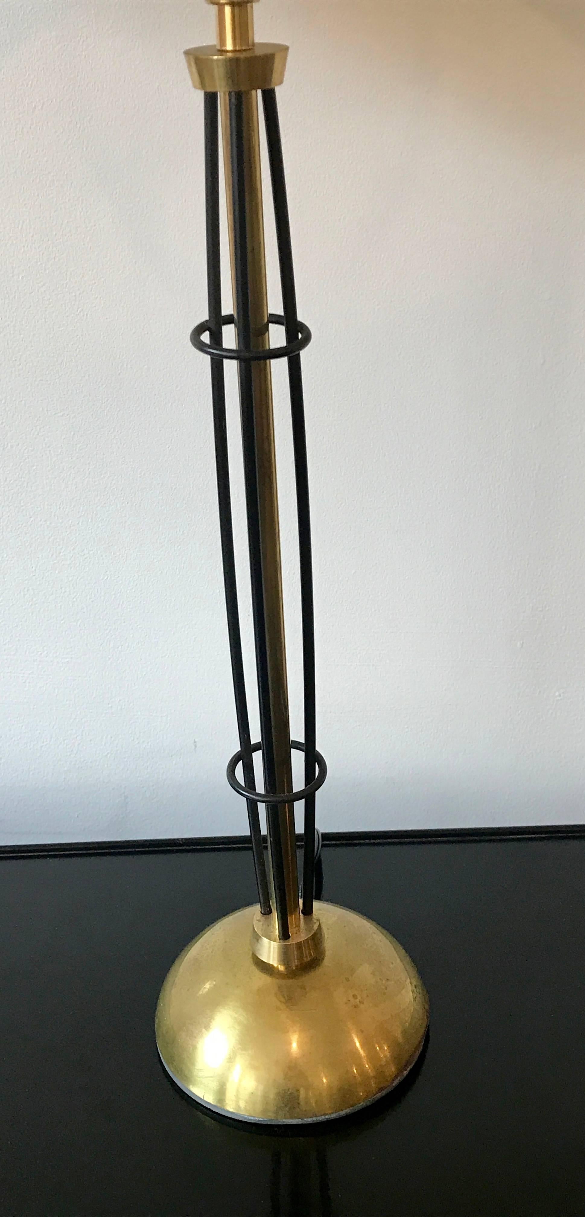 American Mid-Century Modern Industrial Brass and Wrought Iron Table Lamp, 1950's For Sale