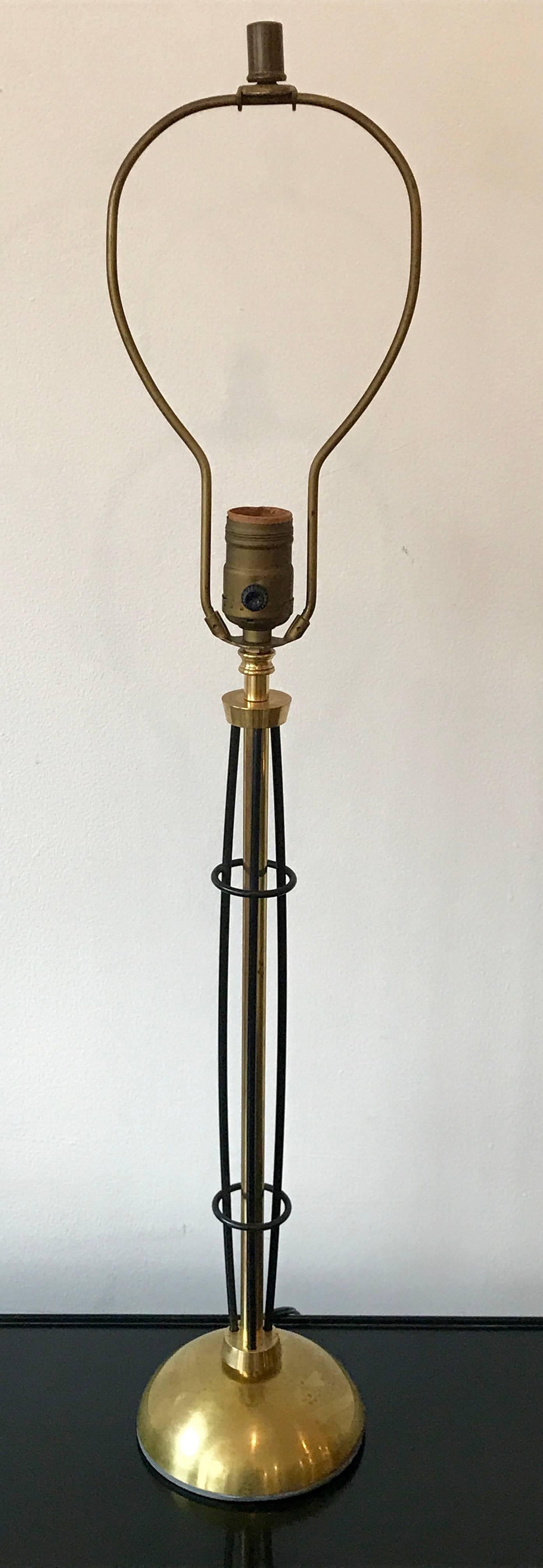 Mid-Century Modern Industrial Brass and Wrought Iron Table Lamp, 1950's For Sale 1