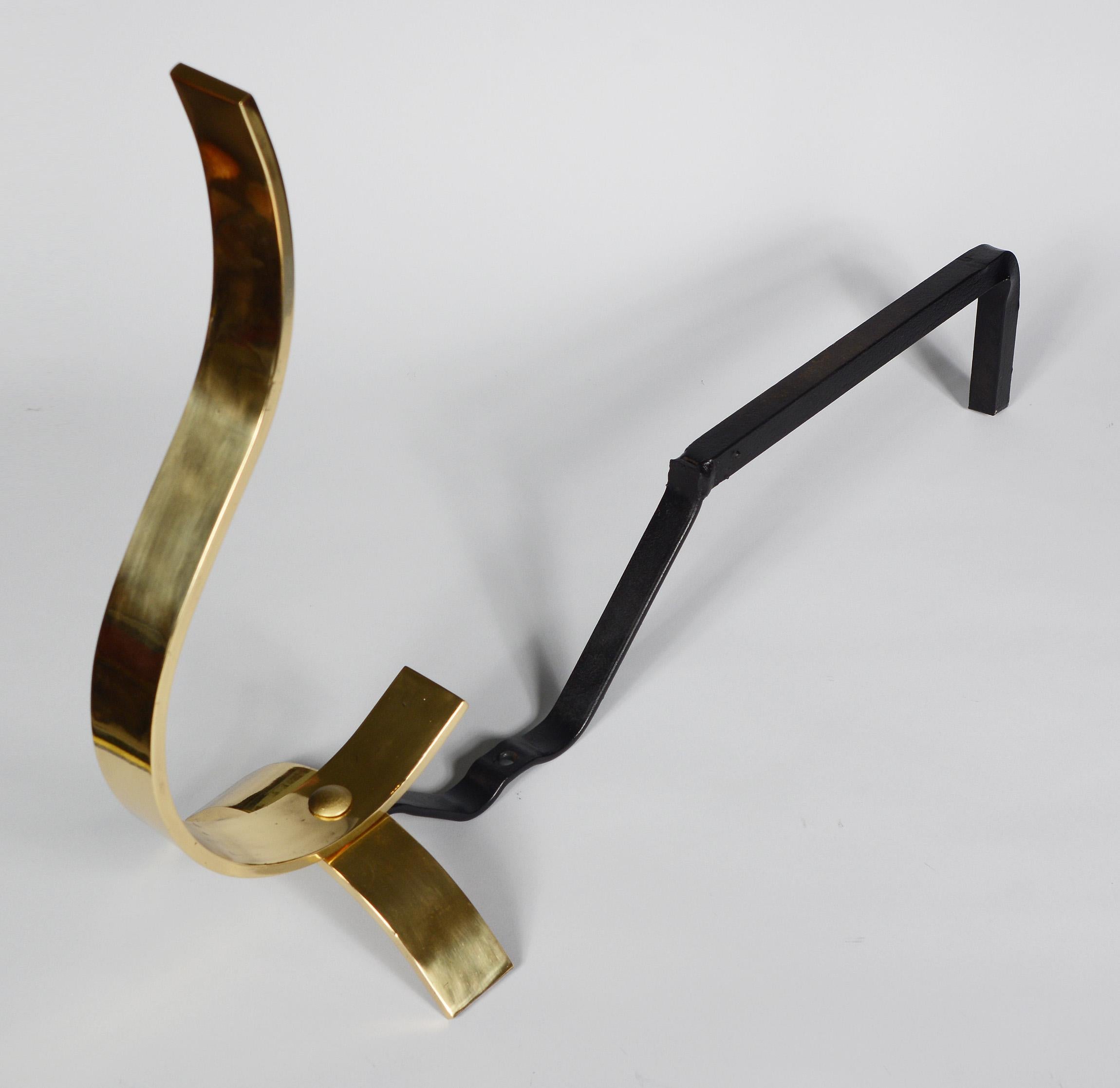 American Mid-Century Modern Brass Andirons