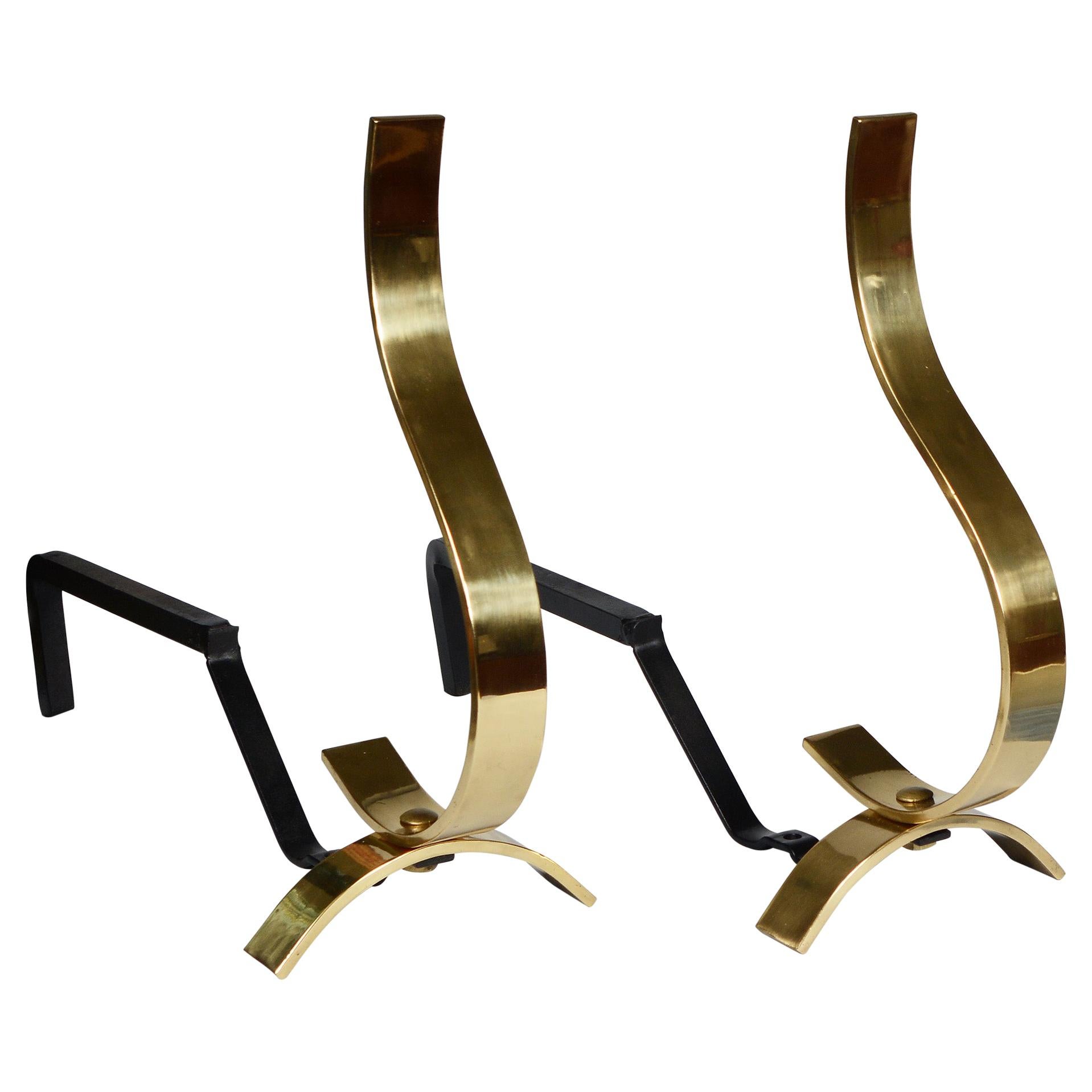 Mid-Century Modern Brass Andirons