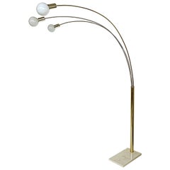 Lampada da terra moderna ad arco in ottone, base in marmo