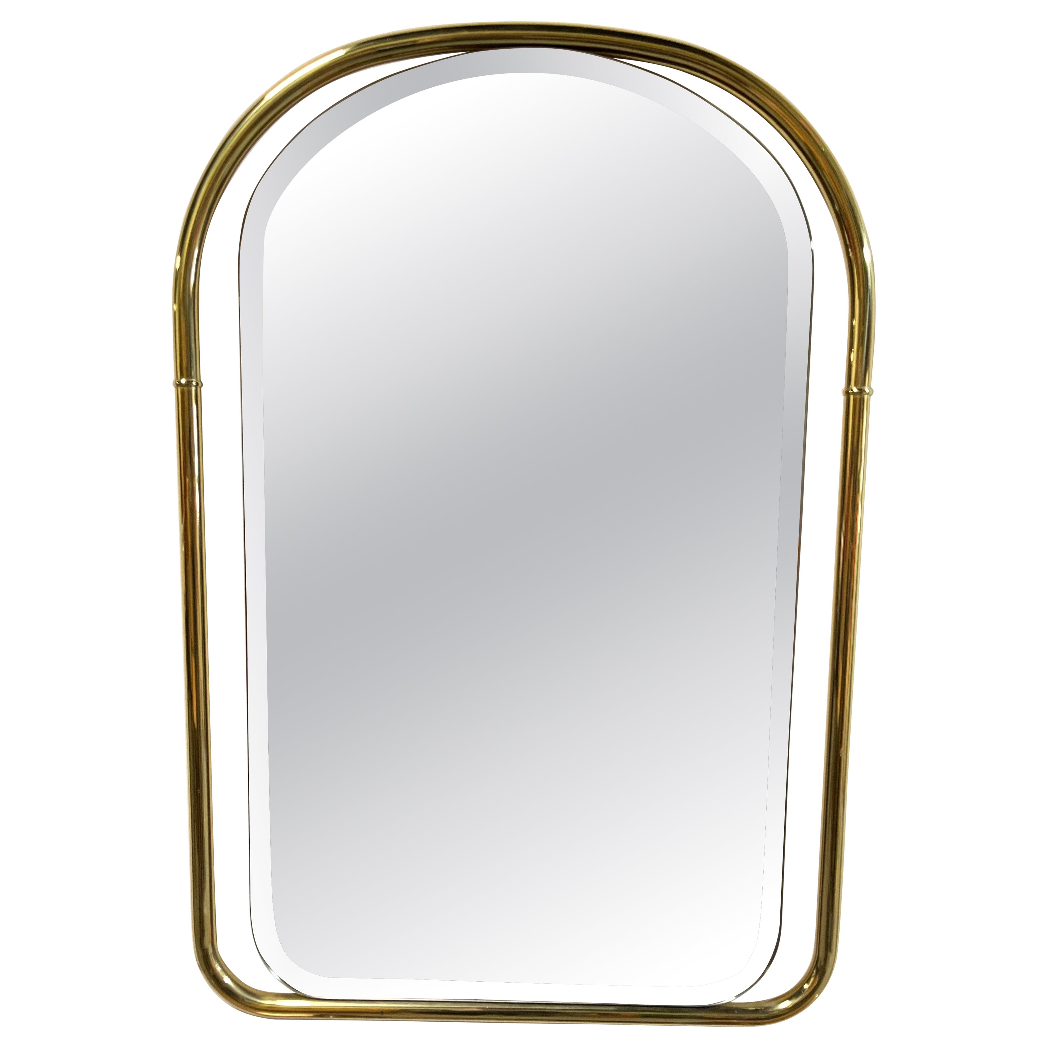 Mid-Century Modern Arched Wall Mirror with Brass Frame
