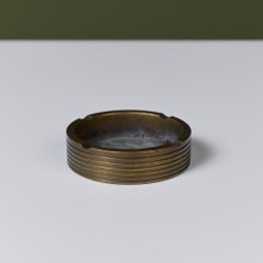 Mid-Century Modern Brass Ashtray, Multi-Ribbed Design, Vintage Patina