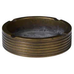 Mid-Century Modern Brass Ashtray, Multi-Ribbed Design, Vintage Patina