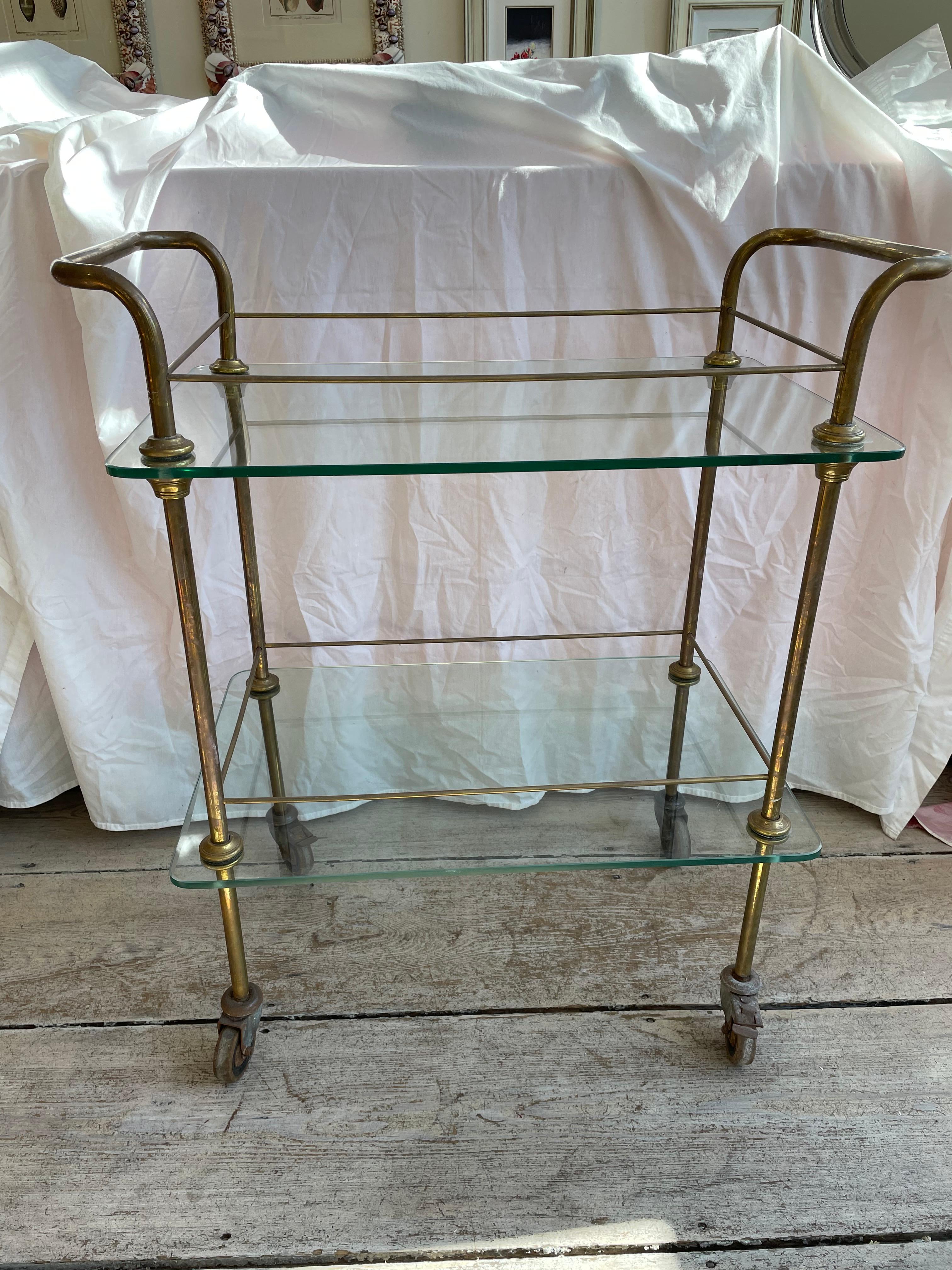Mid-Century Modern Brass Bar Cart In Good Condition In Nantucket, MA