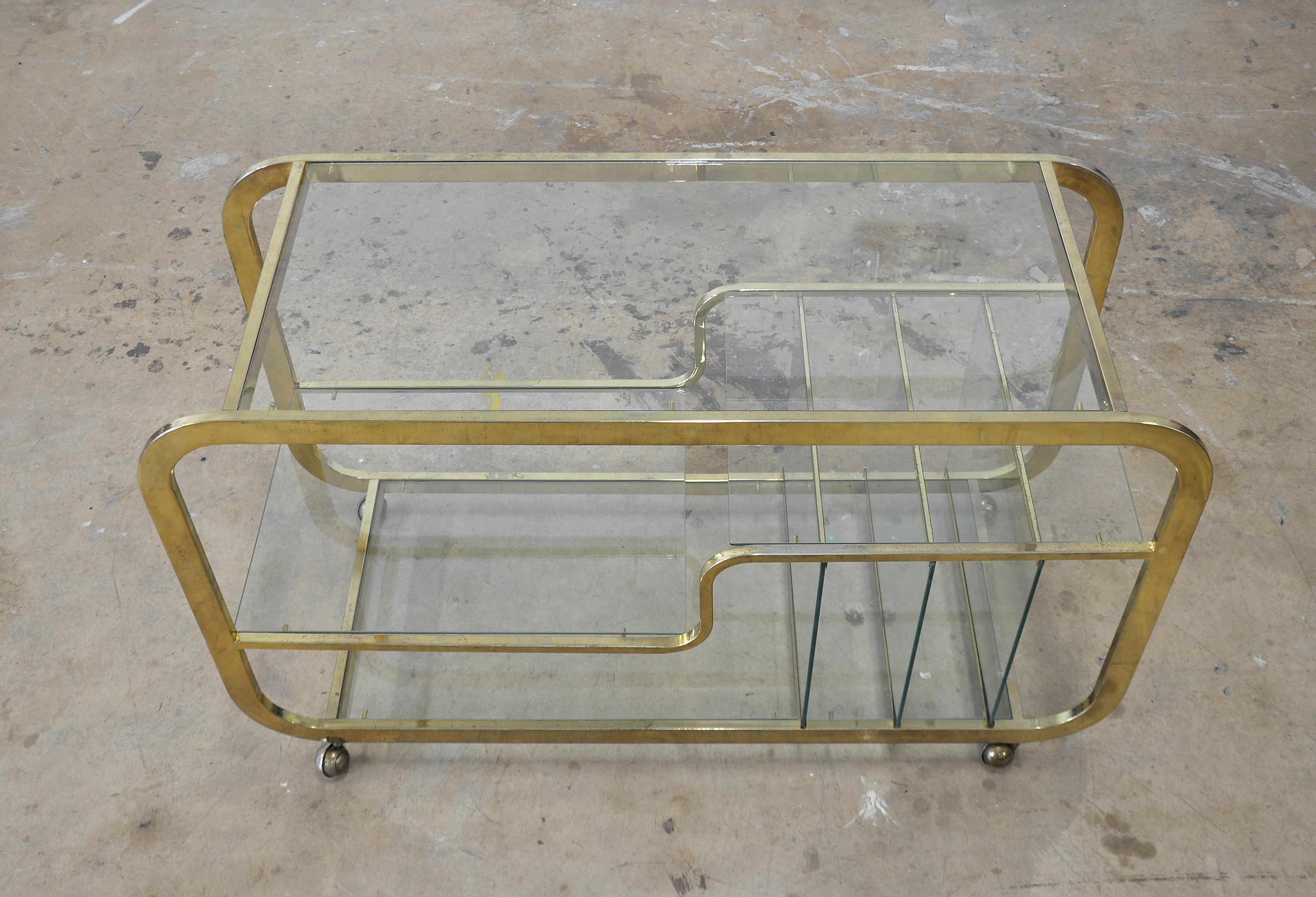 Mid-Century Modern Brass Bar Cart Milo Baughman Style 2