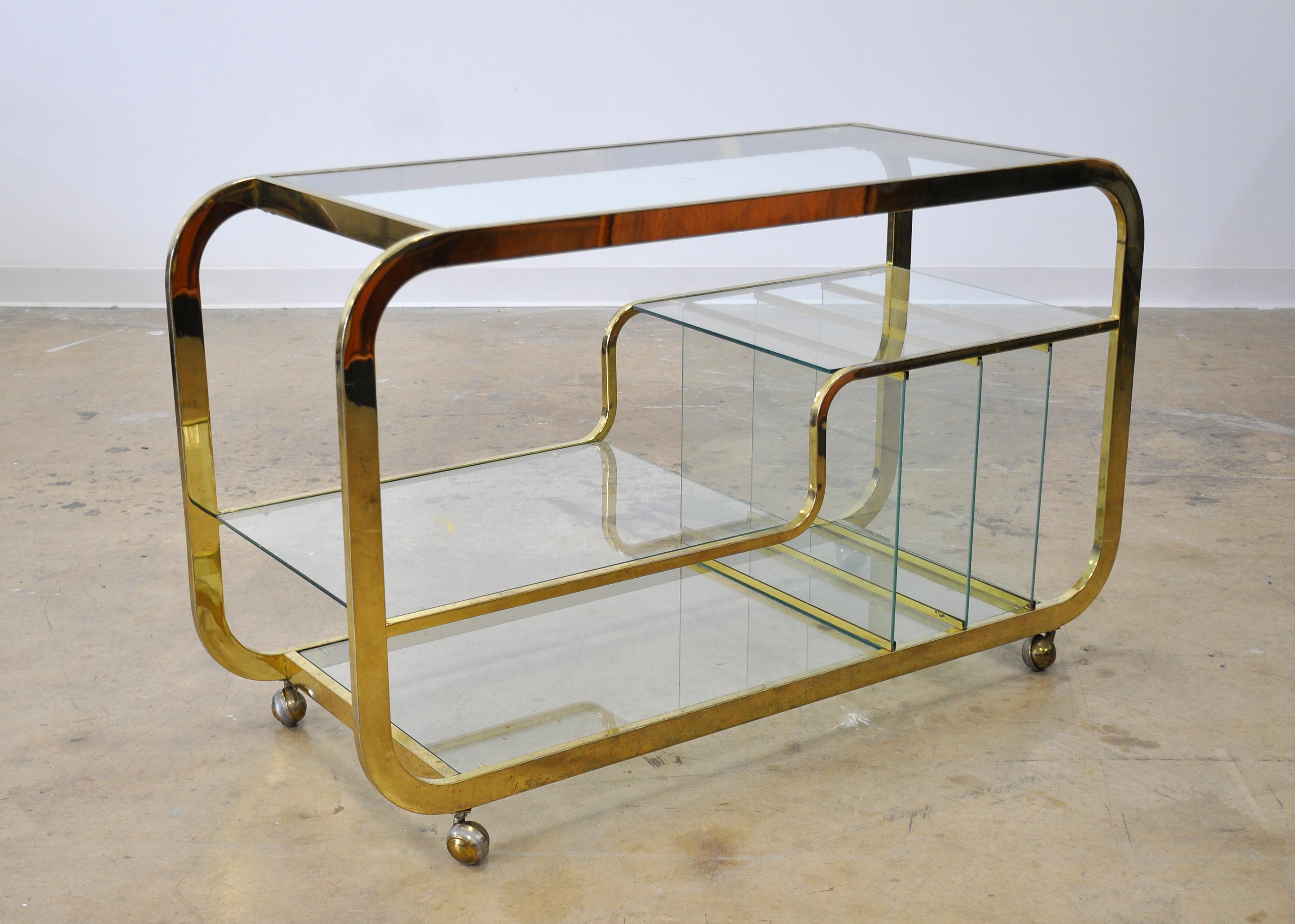 Mid-Century Modern Brass Bar Cart Milo Baughman Style 3