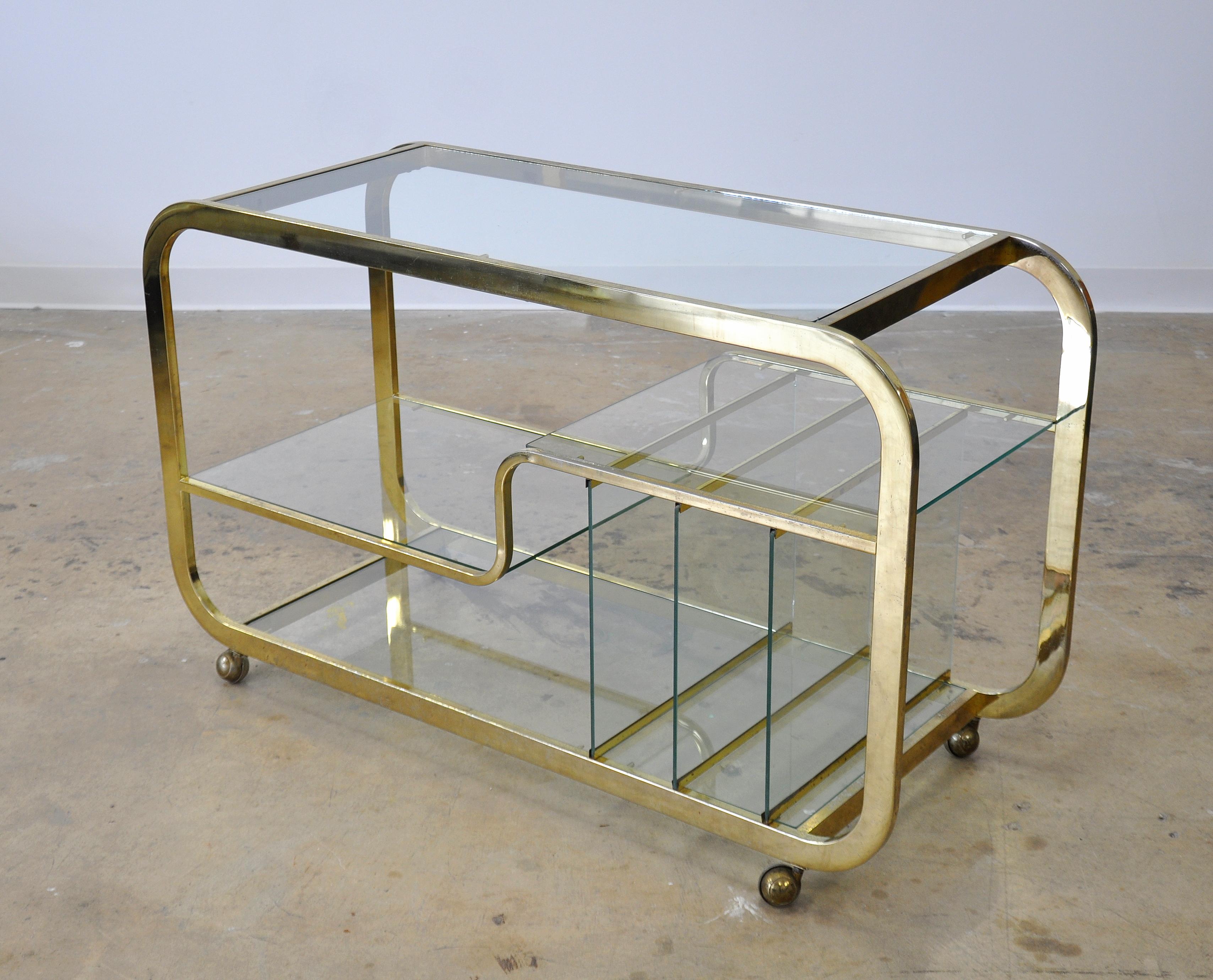 Mid-Century Modern Brass Bar Cart Milo Baughman Style 1